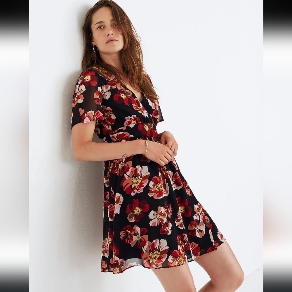 Madewell Tulip-Sleeve Mini Dress in French Rose Sz 2